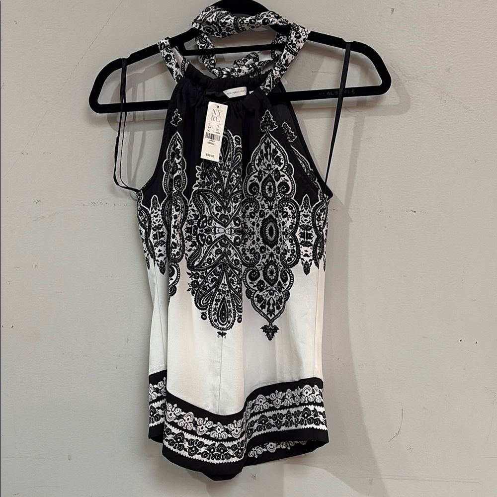 New York & Company Black and White Halter Tank Top